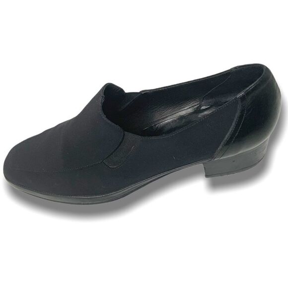 AMALFI by Rangoni Black Low Heel Leather and Elastic Comfort Loafers Sz 7.5 - Picture 1 of 6